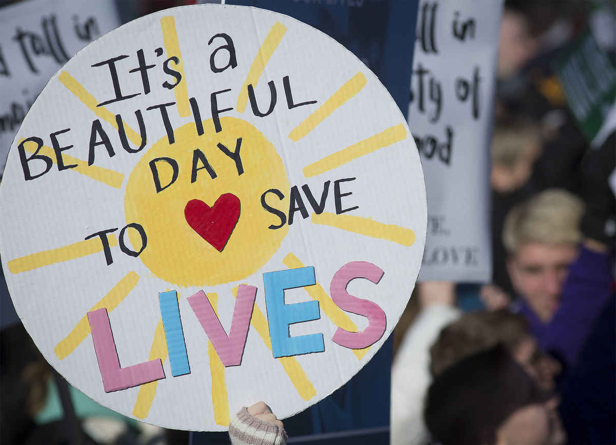 A pro-life sign is displayed during the annual March for Life rally in Washington Jan. 19