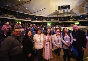 Sister Rosalia Meza (center) with staff from the Office of Religious Education at the 2020 Religious Education Congress. (Victor Alemán)