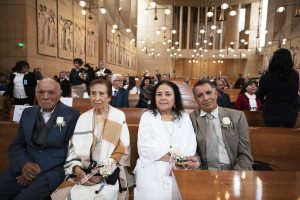 From left, Santiago and Maria Flores, married since 1965, renewed their vows during the World Marriage Day Mass in Spanish. Their daughter Lourdes Falcon and her husband Sabas (right) also renewed their vows at the same ceremony. They will celebrate their 45th anniversary on June 30. (Victor Alemán)