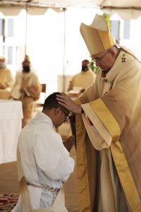 Archbishop José H. Gomez ordained eight new priests for the Archdiocese of Los Angeles on Aug. 8 in the plaza of the Cathedral of Our Lady of the Angels. (Victor Alemán)