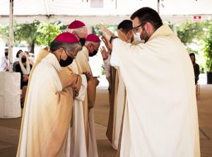 Archbishop José H. Gomez ordained eight new priests for the Archdiocese of Los Angeles on Aug. 8 in the plaza of the Cathedral of Our Lady of the Angels. (Victor Alemán)