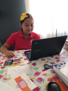 Camila Ortez, a student at St. Anthony in San Gabriel, studies from home. (Courtesy St. Anthony School)