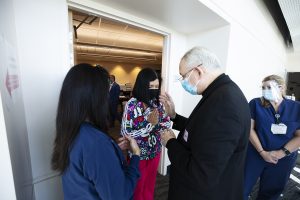 Archbishop Gomez and Auxiliary Bishop Alex Aclan both received the first dose of the Pfizer-BioNTech COVID-19 vaccine the morning of Jan. 21 at Providence St. John's Health Center in Santa Monica. (Victor Alemán/Angelus News)