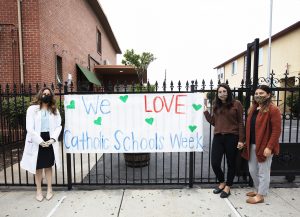 Teachers and parents were ready to greet students and celebrate Catholic Schools Week in person Feb. 1 at Resurrection School. (Victor Alemán)