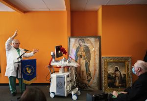 The ultrasound machine was donated by the Knights of Columbus. The Knight’s program began in 2009 with an initial donation to the Obria Pregnancy Resource Center in Mission Viejo. (Victor Alemán)