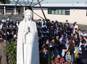 St. Joseph’s School students and staff gathered at their outdoor Fátima shrine to pray the rosary and recite the prayer of consecration March 25. (St. Joseph’s La Puente)