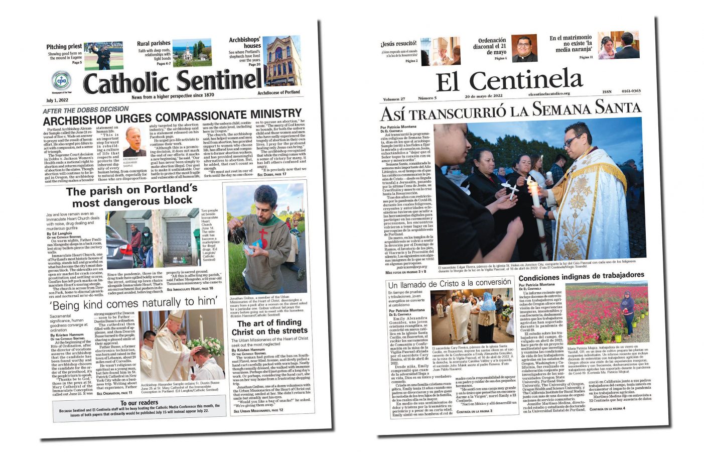 Oregon's Catholic Sentinel and El Centinela newspapers to shut down Oct. 1