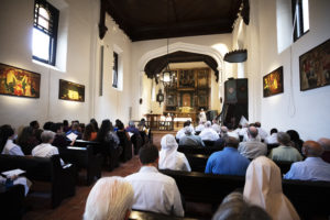 The Sept. 10 jubilee year closing Mass with Archbishop Gomez was the first liturgy celebrated inside Mission San Gabriel in more than two years. (Victor Alemán)