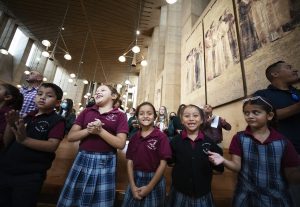 Hundreds of Catholic school students gathered at the Cathedral of Our Lady of the Angels Oct. 19 for the annual Missionary Childhood Association Mass. (Victor Alemán) 