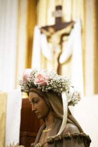 The crowned statue of the Blessed Virgin Mary at St. Dorothy in Glendora during a May 5 May Crowning Mass. (Victor Alemán)