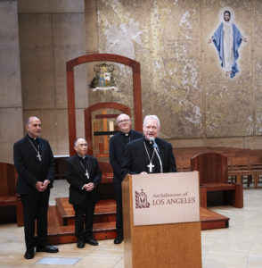 Father Matthew Elshoff OFM, Cap. speaks during a press conference announcing the four LA priests as new auxiliary bishops for the Archdiocese of Los Angeles. (Victor Alemán)