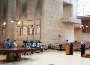 Cameras and media set up at the Cathedral of Our Lady of the Angels during a press conference announcing four LA priests as new auxiliary bishops. (Victor Alemán)