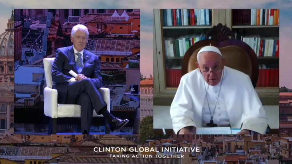 Pope Francis chats with Bill Clinton, says ‘no to war’