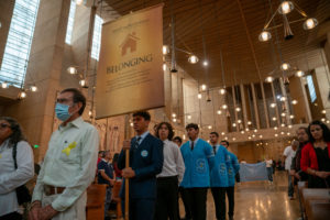 Members of Salesian High School process in during the annual Mass in Recognition of All Immigrants on Sunday, Sept. 17 at the Cathedral of Our Lady of the Angels. (John Rueda/ADLA)