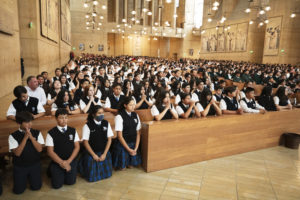 Catholic school students pack the Cathedral of Our Lady of the Angels on Oct. 17 for the annual Missionary Childhood Association Youth Mass. More than 1,700 students from 36 Catholic schools in the region attended. (Victor Alemán)