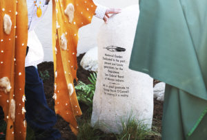 Since the new Native garden installed at at Mission San Gabriel Arcángel was sponsored by the late Bishop David O’Connell, a monument was placed in memory of him. (Victor Alemán)
