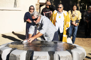 Members of the Gabrieleño San Gabriel Band of Mission Indians helped dedicate a new Native garden space and fountain at Mission San Gabriel Arcángel on Nov. 19.  (Victor Alemán)