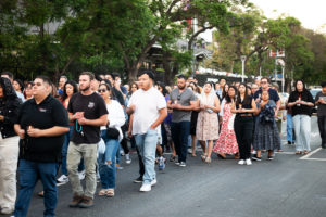 More than 300 priests, seminarians, and lay Catholics joined the archdiocese's Office of Vocations and the Friars and Sisters of the Poor of Jesus Christ LA for a Eucharistic Procession through downtown LA’s Skid Row on Saturday, July 27. (Victor Alemán)