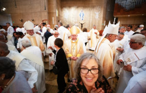 Archbishop José H. Gomez stands among the throngs of well-wishers following a special Diaconate Mass at the Cathedral of Our Lady of the Angels on Aug. 10 to celebrate the feast day of St. Lawrence, the notable third-century deacon and martyr. (Victor Alemán)