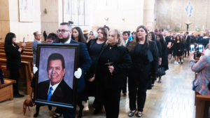 The family of Dodgers legend Fernando Valenzuela processes out following his funeral Mass on Nov. 6 at the Cathedral of Our Lady of the Angels. (Victor Alemán)