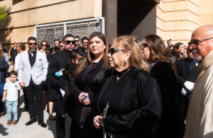 The family of Dodgers legend Fernando Valenzuela processes out following his funeral Mass on Nov. 6 at the Cathedral of Our Lady of the Angels. (Victor Alemán)