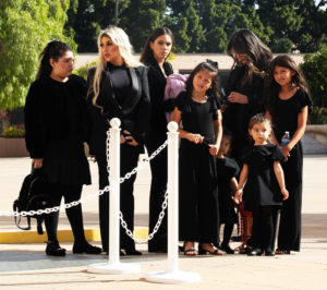 The family of Dodgers legend Fernando Valenzuela prepares to process in before his funeral Mass on Nov. 6 at the Cathedral of Our Lady of the Angels. (Victor Alemán)