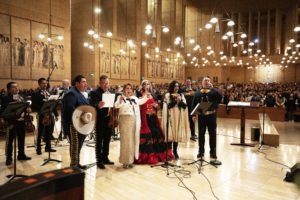 Several performers perform a musical serenade to Our Lady of Guadalupe during the Las Mañanitas event at the Cathedral of Our Lady of the Angels in the late-night hours of Dec. 11. (Victor Alemán)