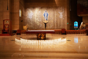 Candles symbolizing a baby killed by abortion sit at the foot of the altar during the annual Requiem Mass for the Unborn, the conclusion to the OneLife LA celebration at the Cathedral of Our Lady of the Angels on Jan. 18. (Victor Alemán)