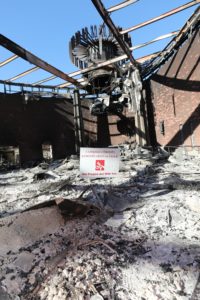 The inside of the destroyed Corpus Christi Church is seen in Pacific Palisades on the west side of Los Angeles Jan. 15, 2025. (OSV News photo/Bob Roller)