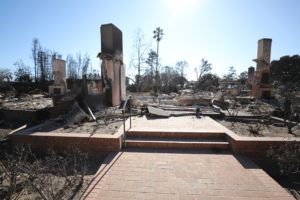 The remains of the residence of Msgr. Liam Kidney, pastor of Corpus Christi Church, is seen Jan. 15, 2025. (OSV News photo/Bob Roller)