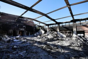 A section of Corpus Christi School is seen destroyed in Pacific Palisades on the west side of Los Angeles Jan. 15, 2025, in the aftermath of the wildfires. The church was totally destroyed in the fires, but some of the school remained intact. (OSV News photo/Bob Roller)