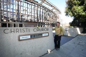 Capt. Bryan Nassour of the Los Angeles Fire Department poses outside the destroyed Corpus Christi Church in Pacific Palisades on the west side of Los Angeles Jan. 15, 2025. (OSV News photo/Bob Roller)