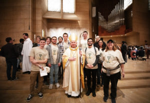 Archbishop José H. Gomez poses with members of The Upper Room ministry group following the annual Requiem Mass for the Unborn, the conclusion to the OneLife LA celebration at the Cathedral of Our Lady of the Angels on Jan. 18.  (Victor Alemán)