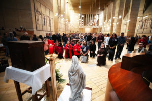 Thousands who attended the OneLife LA event on Jan. 18 venerated the Virgin Mary statue that survived  the Eaton Fire and the tabernacle saved from the rubble of Corpus Christi Church in the Palisades Fire. (Victor Alemán)