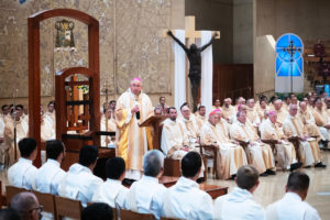 Archbishop José H. Gomez gives the homily during the ordination Mass at the Cathedral of Our Lady of the Angels on May 31. (Victor Alemán)