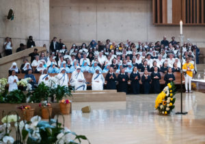 Dozens of women religious attend the Cathedral of Our Lady of the Angels on June 22 for Mass during the National Eucharistic Pilgrimage. ((Victor Alemán)