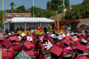 Graduates of Bishop Alemany High School in Mission Hills create a sea of red during their graduation ceremony on May 23. (Bishop Alemany High School)