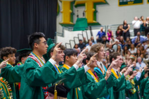 Graduates celebrate during Damien High School in La Verne's commencement ceremony on May 23. (Damien High School)