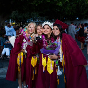 Some graduates at St. Pius X-St. Matthias Academy in Downey's commencement ceremony take a selfie together. (St. Pius X-St. Matthias Academy)