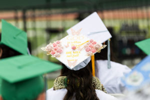 A graduate at St. Joseph High School in Santa Maria quotes the Bible verse, “God is within her, she will not fall,” during the commencement ceremony on June 5. (St. Joseph High School)