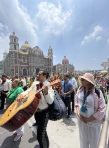 Pilgrims and mariachis stand outside the Basilica of Our Lady of Guadalupe in Mexico City during LA Catholics’ annual pilgrimage to Mexico on July 4. (Submitted photo/Archdiocese of Los Angeles)