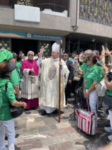 Archbishop José  H. Gomez blesses pilgrims outside the Basilica of Our Lady of Guadalupe in Mexico City during LA Catholics’ annual pilgrimage to Mexico on July 4. (Adrian Marquez Alarcon)