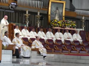 Archbishop José  H. Gomez delivers the homily during a special Mass at the Basilica of Our Lady of Guadalupe in Mexico City for the archdiocese's annual pilgrimage to Mexico on July 4. (Submitted photo/Archdiocese of Los Angeles)