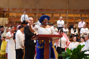 Attendees participate in the liturgy during the “One Mother, Many Peoples” Mass at the Cathedral of Our Lady of the Angels on Sept. 6, which celebrated the diverse cultures, organizations, and ethnic ministries in the Archdiocese of Los Angeles. (Reese Cuevas/Archdiocese of Los Angeles)