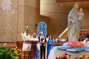 Attendees participate in the liturgy during the “One Mother, Many Peoples” Mass at the Cathedral of Our Lady of the Angels on Sept. 6, which celebrated the diverse cultures, organizations, and ethnic ministries in the Archdiocese of Los Angeles. (Reese Cuevas/Archdiocese of Los Angeles)