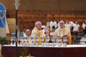 Archbishop José H. Gomez presides over the “One Mother, Many Peoples” Mass at the Cathedral of Our Lady of the Angels on Sept. 6, which celebrated the diverse cultures, organizations, and ethnic ministries in the Archdiocese of Los Angeles. (Reese Cuevas/Archdiocese of Los Angeles)
