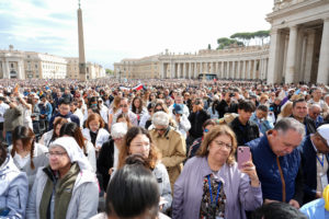 People join Pope Leo XIV for Mass celebrating the Jubilee of Migrants and the Jubilee of the Missions in St. Peter’s Square at the Vatican Oct. 5, 2025. (CNS photo/Lola Gomez)