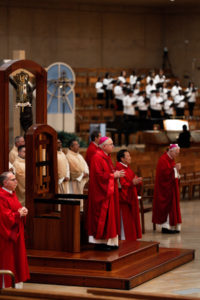 Archbishop José H. Gomez presides over the annual Red Mass at
the Cathedral of Our Lady of the Angels on Oct. 14. (Peter Lobato)