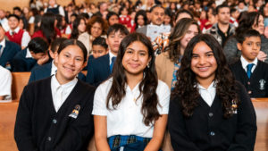 Students from St. Alphonsus School in East LA pose during the annual Missionary Childhood Association (MCA) Youth Appreciation Mass at the Cathedral of Our Lady of the Angels on Oct. 15. (Isabel Cacho)