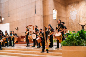 Student drummers perform at the beginning of the annual Missionary Childhood Association (MCA) Youth Appreciation Mass at the Cathedral of Our Lady of the Angels on Oct. 15. (Isabel Cacho)